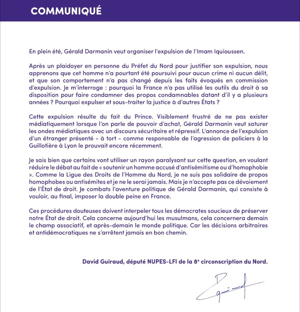 david guiraud expulsion imam radical