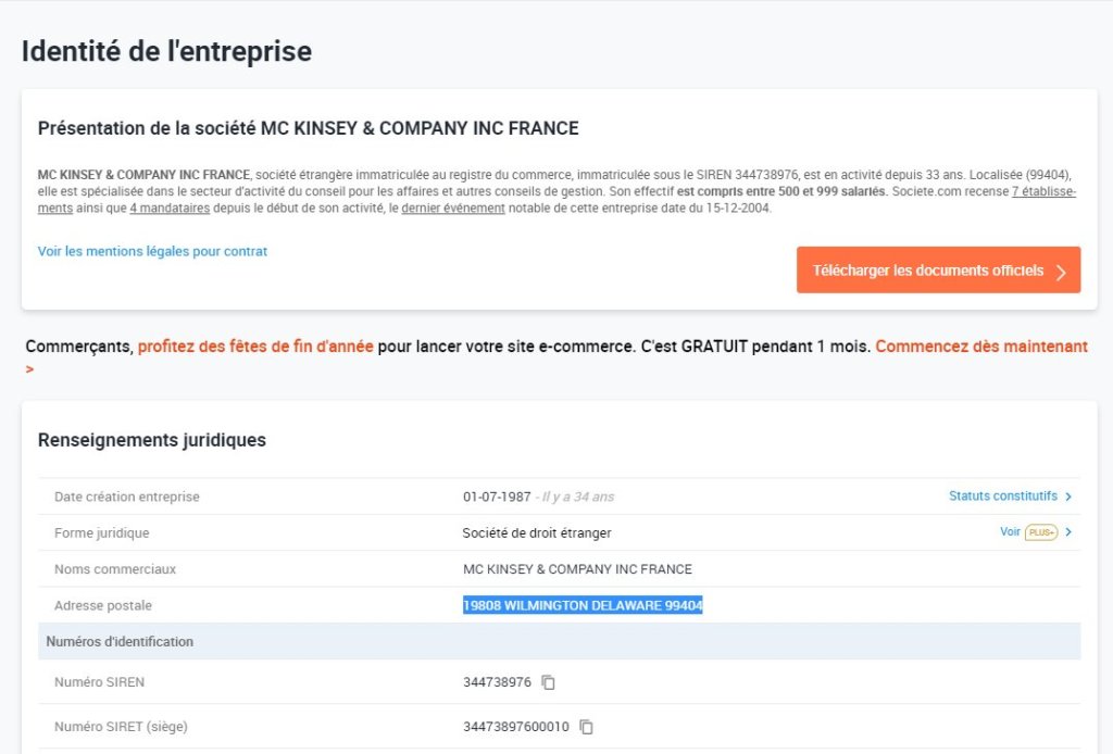 mckinsey france base dans le deleware