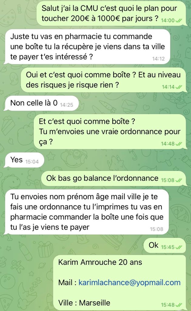 fraude sociale aux médicaments SMS